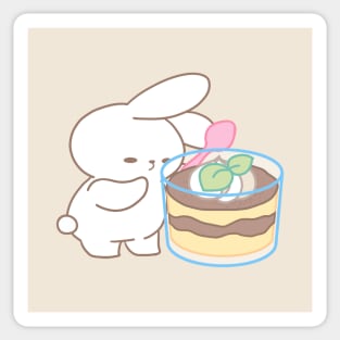 Cute Rabbit Savoring Giant Tiramisu Sticker